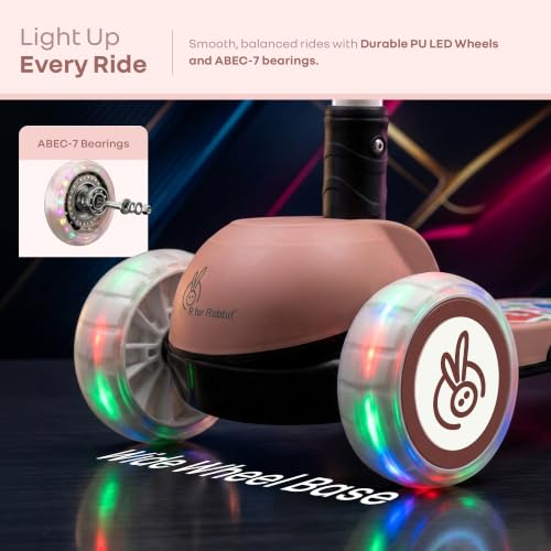 Image of R for Rabbit Road Runner Swift Scooter for Kids with Lights, 3-Level Adjustable Height, PU LED Wheels for 3+ Years Baby Boys & Girls, Up to 75 KG Weight (Dusty Rose)