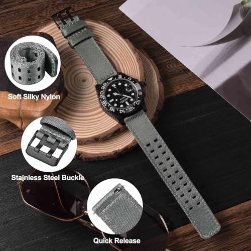 Image of WOCCI Double Holes Nylon Watch Bands, Silky Nylon Straps, Quick Release, Compatible Watch Lug Width 18mm 20mm 22mm