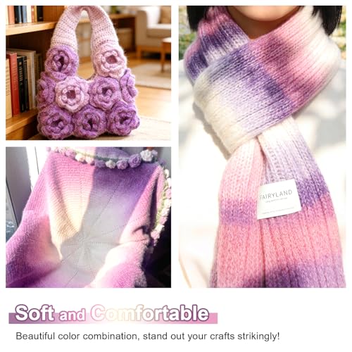 Image of Aeelike Cake Yarn for Crocheting, 6 Skeins Gradient Yarn Fairyland Yarns100g (3.52 oz) 245m (267 Yards) # 3 Light Weight, Super Soft Ombre Yarns Making Colorful Blanket Scarves Hat, Purple Gradient