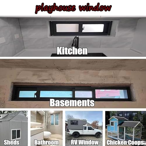 Shed Windows, Household Windows with Tempered Glass and Fiberglass Screen for Shed, Flush Mount Sliding Window for Playhouse, Garage, Flush Mount Small Windows,Black,38x24in / 97x61cm - Thumbnail 7