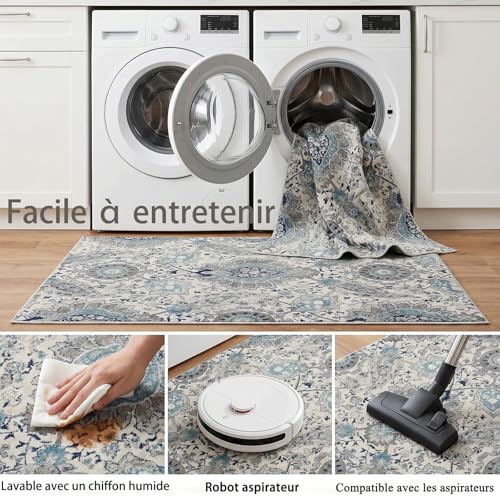 Grand tapis persan bleu 240x300 cm lavable pour salon chic - 6