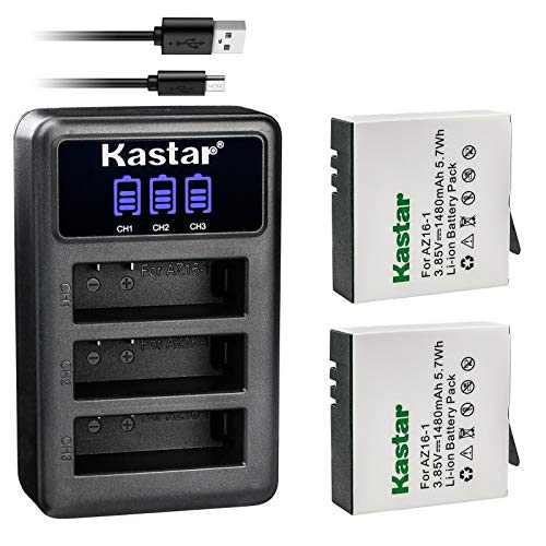 Kastar 2 Pack Battery and LCD Triple USB Charger Compatible with Xiaomi YI AZ16-1, Xiaomi YI AZ16-2 Battery, Xiaomi Yi 4K, Xiaomi Yi 4K+, Xiaomi Yi Lite, Xiaomi YI 360 VR Action Camera Models