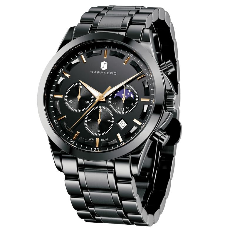 Sapphero Watches for Men Quartz Chronograph 10ATM Waterproof Brown Leather Mens Minimalist Slim Fashion Watch Gifts for Men (B0D1QS2G6T) Amazon Price History, Amazon Price Tracker