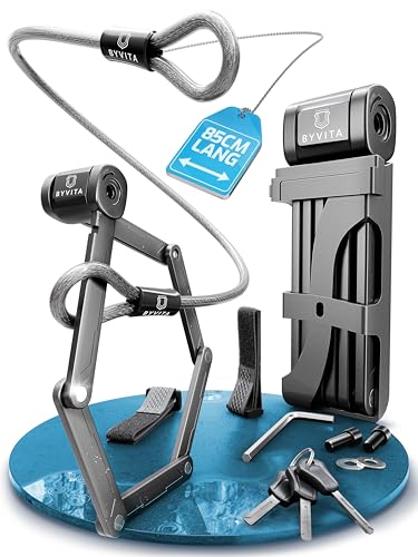 BYVITA Faltschloss Fahrrad 85cm diebstahlsicher inkl. Kabelschloss -...