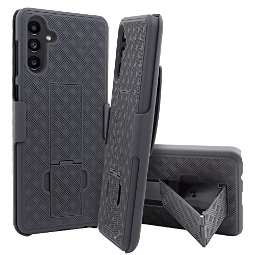 Thousandgear Designed for Samsung Galaxy A13 5G Holster Belt Clip Case with Tempered Glass, Shockproof Heavy Duty Tough Hybrid Case Triple Protective Anti-Shock Resistant Mobile Phone Case (Black)