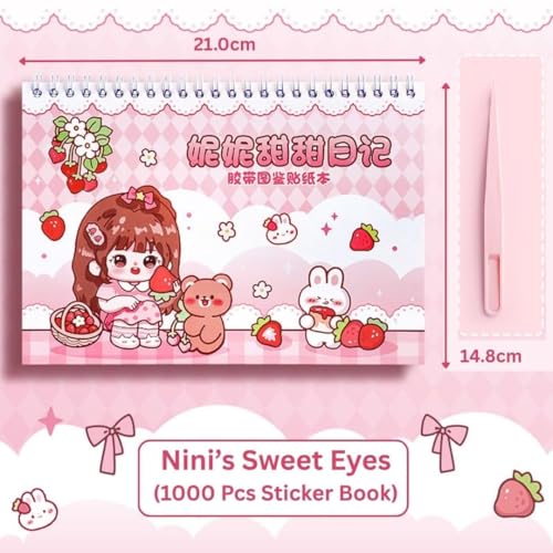 Image of FAMOUS QUALITY Stickers Book - 1000+ Stickers of Cute Japanese Style Girls - Self-Adhesive, Waterproof Aesthetic for Kids, Scrapbooking, DIY Projects