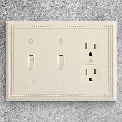 Image of Henne Bery Sunken Pearls Heavy Duty Decorative Wall Plate Switch Plate Outlet Cover (Double Toggle /Single Duplex, Light Almond)