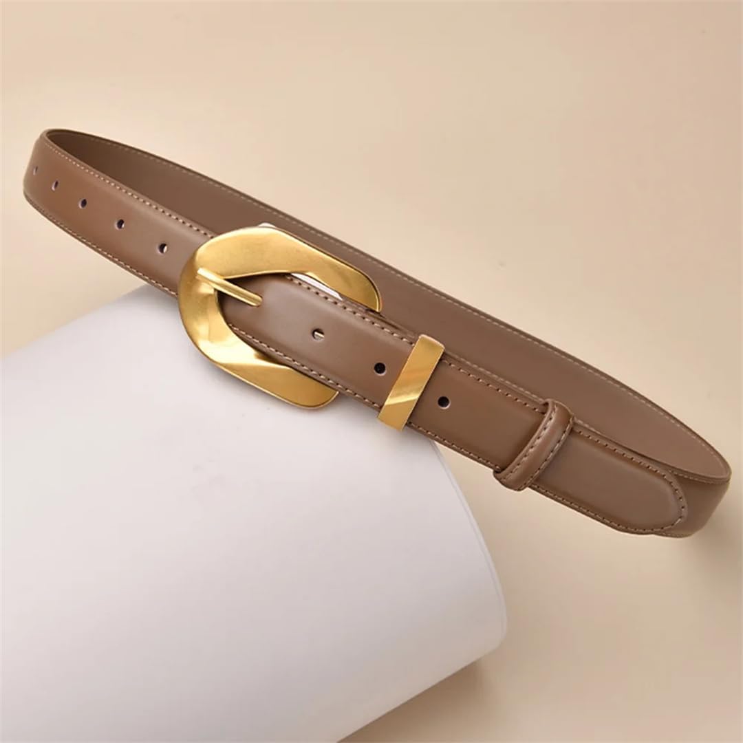 Cinturones de piel auténtica con hebilla dorada para mujer, cinturón elástico vintage para vestidos de mujer