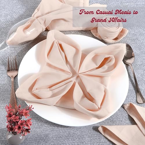 Image of FINGERCRAFT Table Napkins 18x18 Inches Set of 6 Cotton Linen Blend Fabric Dinner Cloth Napkins Washable and Reusable, Good Absorbency for Home, Parties, Hotels (Shell Peach)