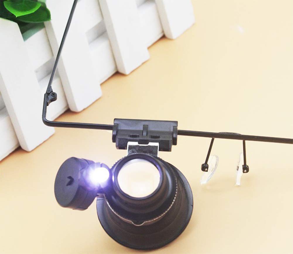 Lupa, lupa de 20 aumentos con luz, lupa de lectura manos libres montada en la cabeza, joyero, lupa de reloj, reparación electrónica,