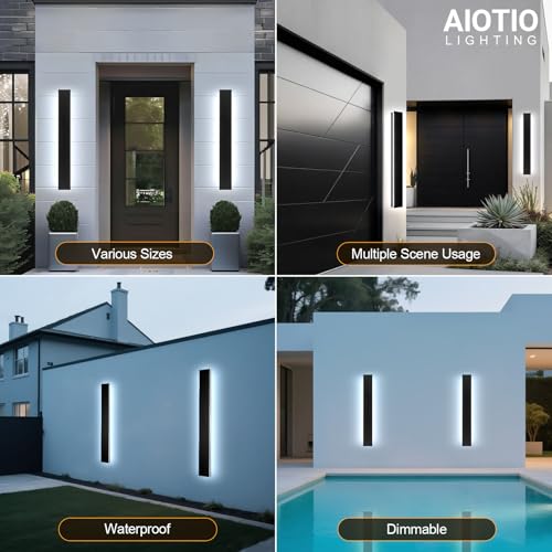 Image of 39.3in 2pcs Modern Outdoor Wall Light for House,AioTio Black Upgraded 4.72in Wide Dimmable Waterproof IP65 Porch Lights Wall Sconce,Long LED Linear Outside Exterior Lighting Fixtures for Garage,Patio