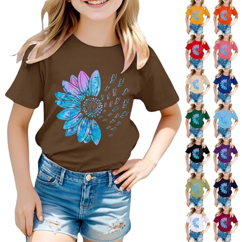 Girls Cute Graphic Tees Sunflower T-Shirt 3/4 Sleeve Aesthetic Blouse for Girls Cute Tops Crewneck T-Shirt Tees Blouses4