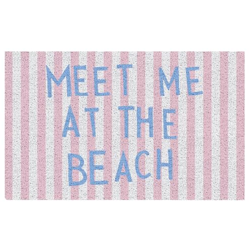 KRHFG Pink Striped Preppy Beach Door Mat, Meet Me at The Beach Doormat Bathmat for Home Bathroom Indoor Outdoor Entrance Porch, Coastal Nautical Welcome Mats for Front Door Entryway, 17x30 Inches