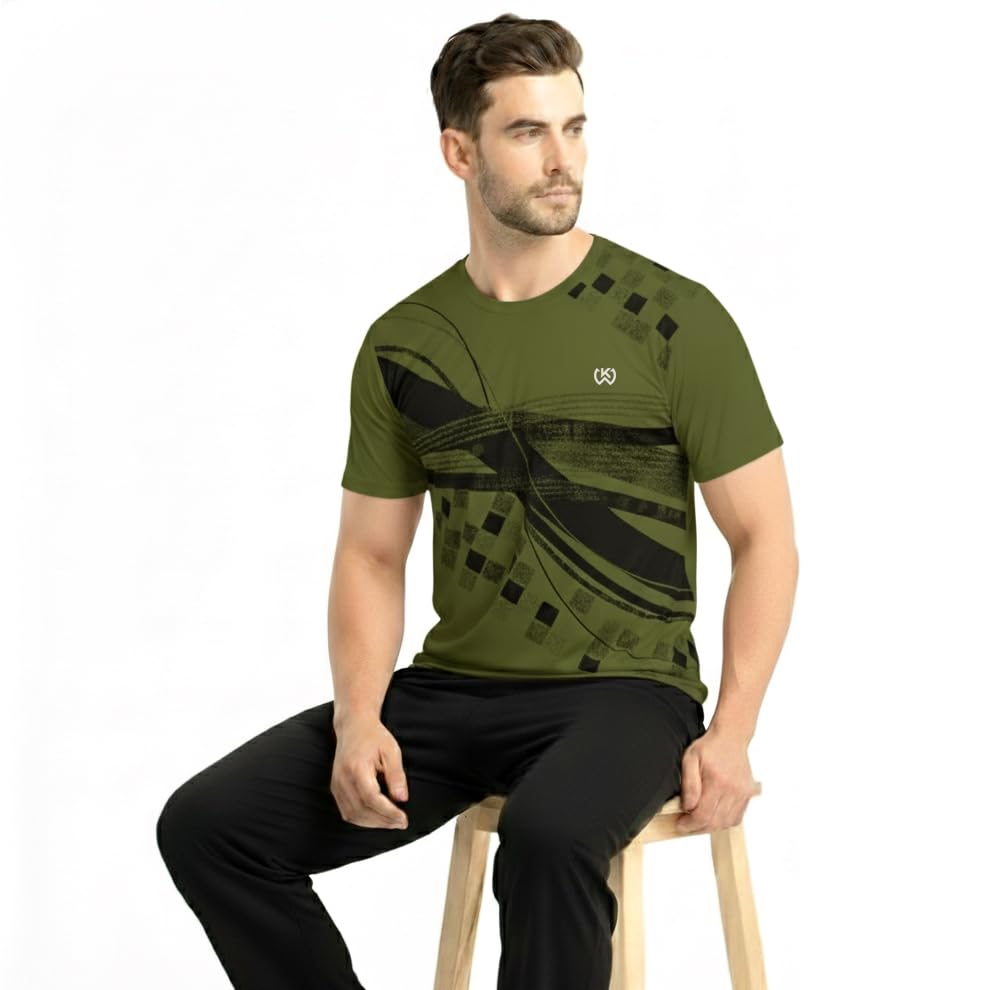 Image of KWINGS Round Neck T-Shirt | Dry-Fit Fabric | Half Sleeve Tshirt | Soft Stretchable Gym Wear | Sports Tshirt