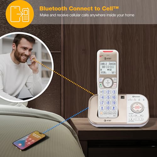 AT&T 2-Handset DECT 6.0 Bluetooth Expandable Cordless Phone for Home with Answering Machine, Smart Call Blocking, Caller ID, Intercom and Bluetooth Connect to Cell: BL3112-2 (Champagne Gold/White) - Thumbnail 4