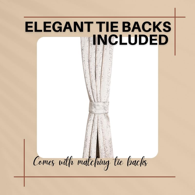 Image of Beige Fine Foil Printed True Blackout Long Door Curtains 9 Feet Set of 1, Heavy Room Darkening Thermal Insulated Eyelet Parda for Living Room & Bedroom, Curtain with Tie Back, 121x274cm, Beige
