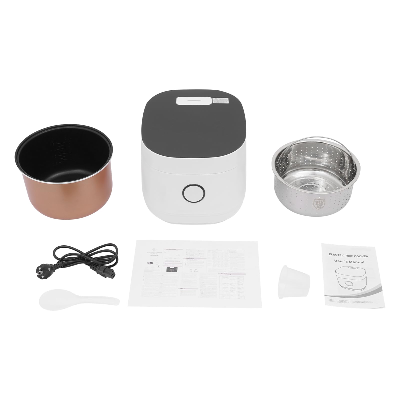 Mini szybkowar do ryżu z wewnętrznym garnkiem ze stali nierdzewnej, 5 l, garnek wewnętrzny (20 x 15 cm), 9 funkcji multicooker, 24-godzinny wybór wstępny, kolektor pary, odpowiedni dla 5-8 osób, 900 W
