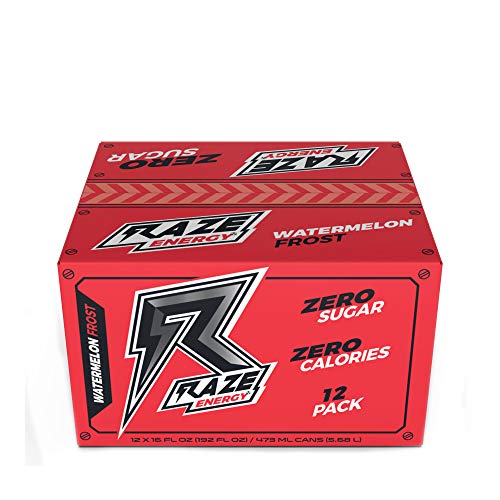 Raze Energy Drink | Performance and Hydration | Sugar Free, Zero Calorie Energy Drink - Watermelon Frost (No Sticker) 12 Pack