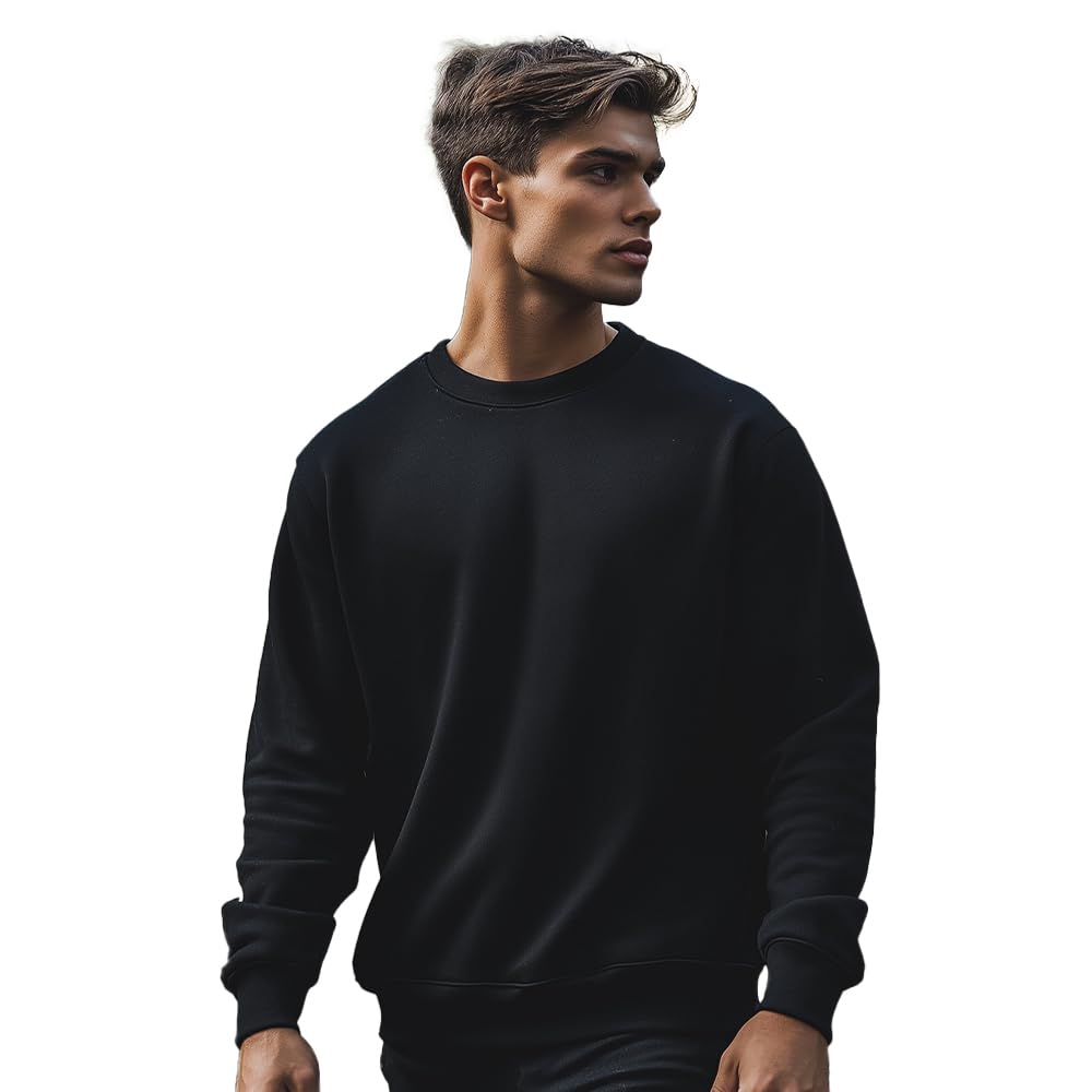 Sweatshirts for Man Stylish | 280 GSM Rich Cotton Fleece Solid Regular Fit Full Sleeve Sweatshirt for Men | Stylish Casual Wear Winter Sweatshirt for Men-image-5