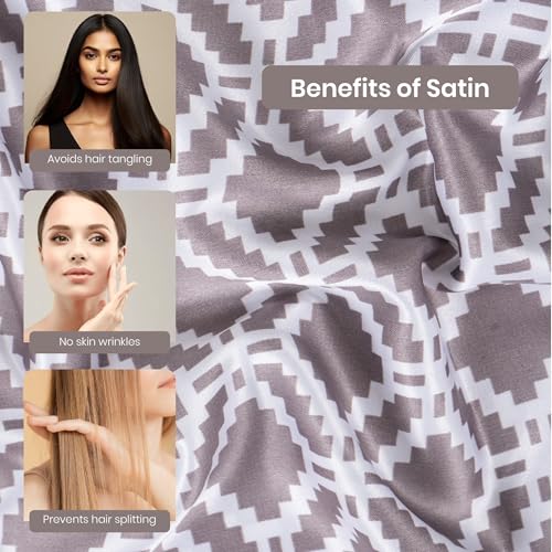 Image of Mush Hexa Collection 400 TC Satin Bed Sheet for King Size with Satin Silk Pillow Covers | Silky Soft Bedsheets King Size, Breathable & Skin-Friendly Bedding Set with Geometric Design (Warm Beige)