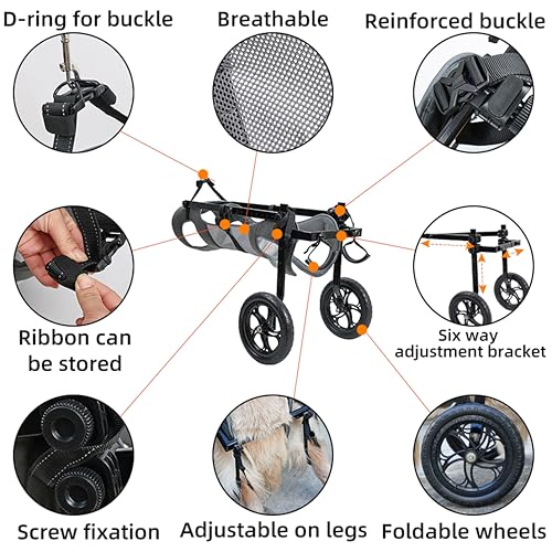 Folding and Adjustable Two-Wheel Pet Pram, Wheelchair for Dogs, Rear Limb of Pet Rehabilitation, Grey,XL - Image 6