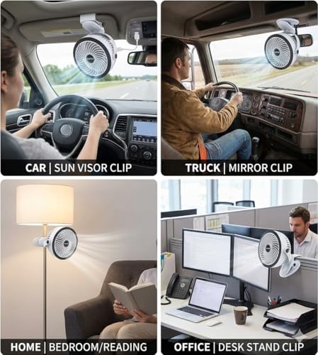 Image of Portable Rechargeable USB Clip Fan with Strong Airflow & Quiet Operation | Mini Desk Fan for Home, Office, Travel & Outdoor Use | Adjustable Personal Cooling Fan | White & Black