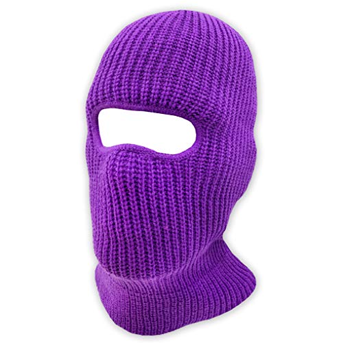 Double Layered Knitted One Hole Ski Mask - Assorted Colors Tactical Paintball Running (Purple)