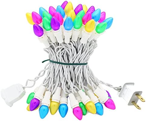 novrose Easter String Lights LED Multi Color Glass C3 Lights 50 Count Easter Pastel Light 120V UL Certified Connectable Outdoor String Light White Wire for Party Patio Home Easter Decor