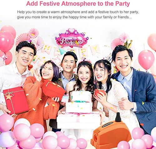 Tuomico Mini Electric Balloon Pump Portable Balloon Inflator Air Blower for Party/Wedding/Birthday/Activities and Festival Decoration/Business Celebration Deco (Orange), with 20 Balloons