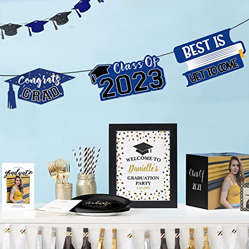 Graduation Hanging Signs For Front Door, Welcome Wreath Graduation Decorations Class Of 2023 Home Decor Indoor Outdoo Party Porch Window Wall Farmhouse (Blue) #TOP3