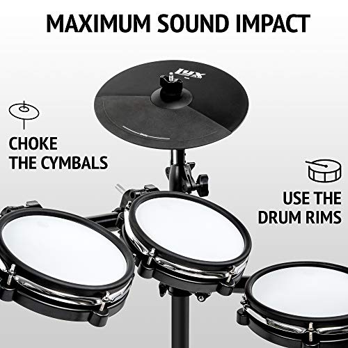 Lyxjam 8-Piece Electronic Drum Kit, Professional Drum Set With Real Mesh Fabric, 448 Preloaded Sounds, 70 Songs, 15-Song Recording Capacity, Choke,Rim,Edge Capability & Kick Pad, Drum Sticks Included #TOP3