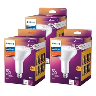 PHILIPS LED Frosted Dimmable, Warm Glow Effect BR40 Light Bulb - Pack of 3 - EyeComfort Flicker Free - 8.8W = 65W - 800 Lumen - Soft White (2700K) - E26 Base - Indoor - Title 20
