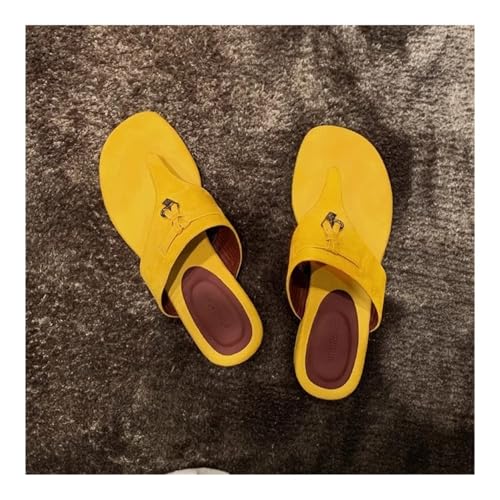 Sandals, Women's Square Head Tassel Flip Flops - Low Heeled Sandal Slippers for Outdoor Shower Shoes(Yellow,7.5)4