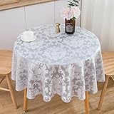 SPRICA Round Jacquard Tablecloth 150cm Classic Flower Pattern Thick Heavy Weight Soft Table Cover, Machine Washable, Grey - Image 3