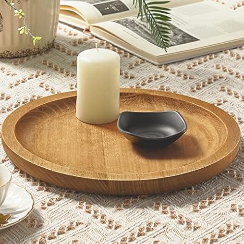 Athaliah Round Wooden Tray Small Decorative Trays,12.5''Small Wood Serving Tray Rustic Round Wood Decorative Tray Farmhouse Candle Holder Tray for Kitchen Counter Home Decor Cover