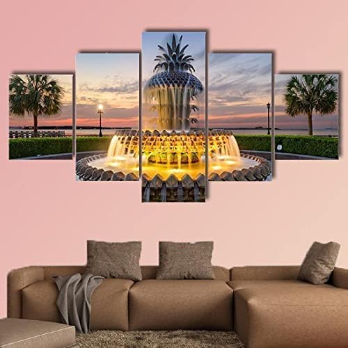 Wall Art Posters Xl/Frameless 150 X 100 Cmdream City Fountain Night View Modern Poster For Room Decor/ 5 Pieces Way Wall Art Paintings Pictures/Canvas Prints For Living Room Teens Boys