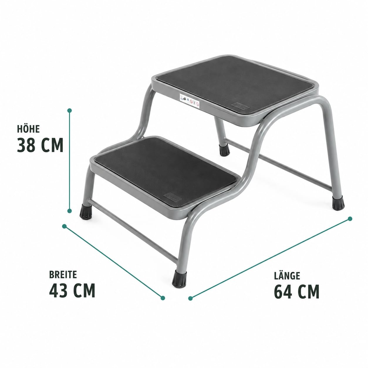 Happy Rhino - Doppelte Trittstufe Deluxe - Wohnwagen Trittstufe - Campingstufe - Wohnmobil Einstiegshilfe - Grau - 64 cm