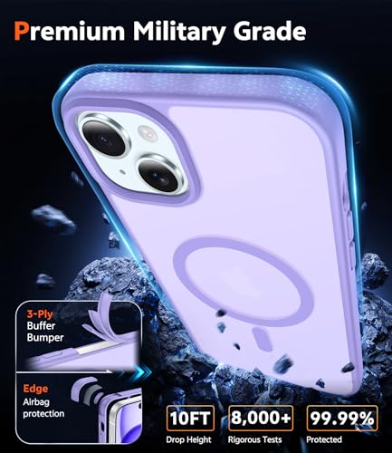 Image of FNTCASE for iPhone 15 Plus Case: Matte Magnetic Phone Cases with Screen Protector Compatible with Magsafe Slim Anti Yellowing Rugged Shockproof Protective Translucent Cell Phone Cover (C-Purple)