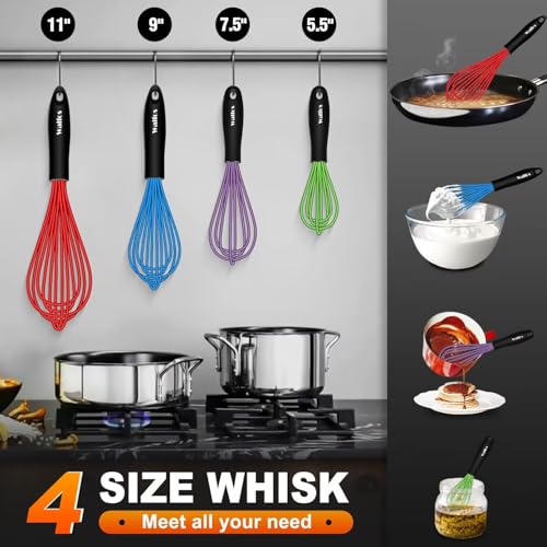 image for Walfos Whisk, Silicone Whisk Heat Resistant (480°F) Kitchen Whisks Se