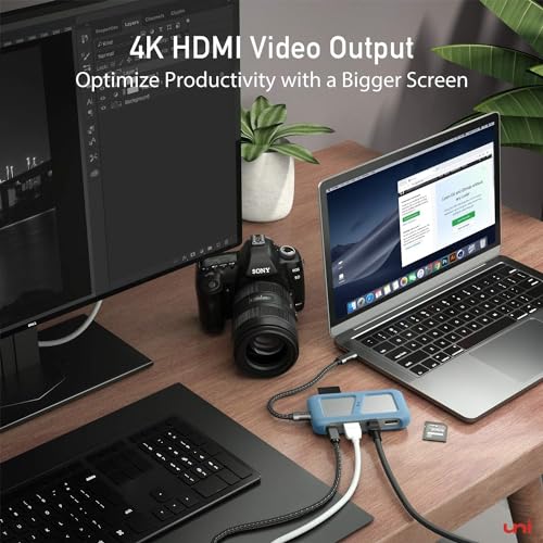 image for uni USB C Hub Multiport Adapter with Detachable Cable, 8-in-1 USB C Hu