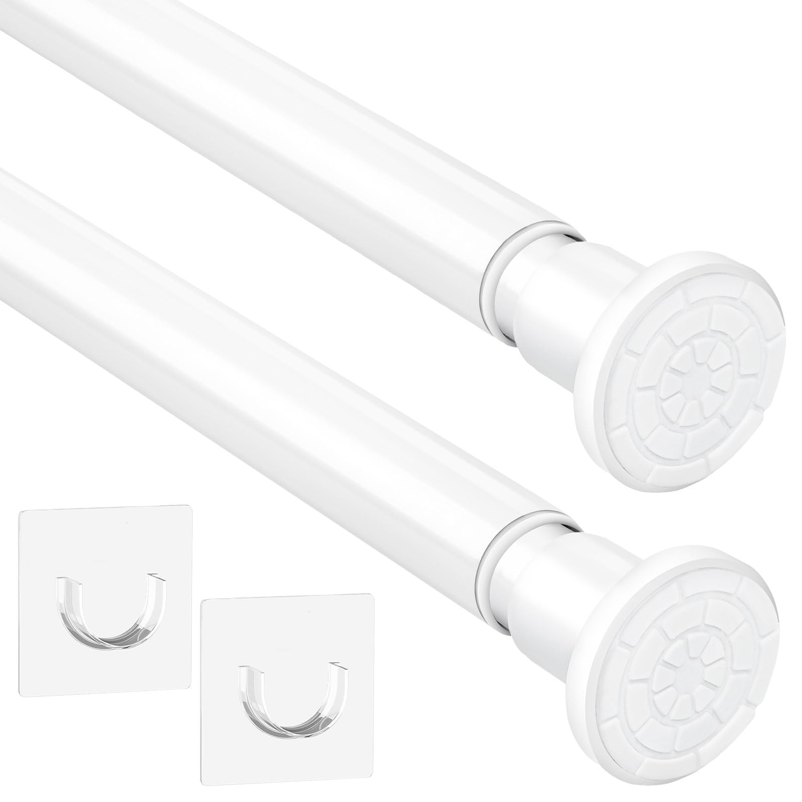 No Drill Adjustable Shower Rail Stainless Steel Tension Curtain Rod 71-155cm (28-61"), Rustproof Bathroom Clamp for Shower Curtains/Cat Nets/Clothes Storage (2pcs White, Tool-Free Installation)