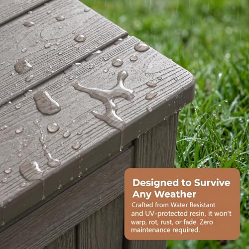 Image of 148 Gallon Resin Deck Box - Outdoor Storage Chest for Patio Furniture Cushions, Garden Tools, Pool Accessories & Backyard Organization Lockable Waterproof All-Weather Wood Grain Design, Easy Assembly