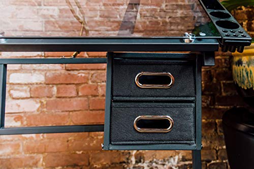 Image of OneSpace Craft Station, Art Desk, Adjustable Glass Desk with Drawers and Supply Trays, Black