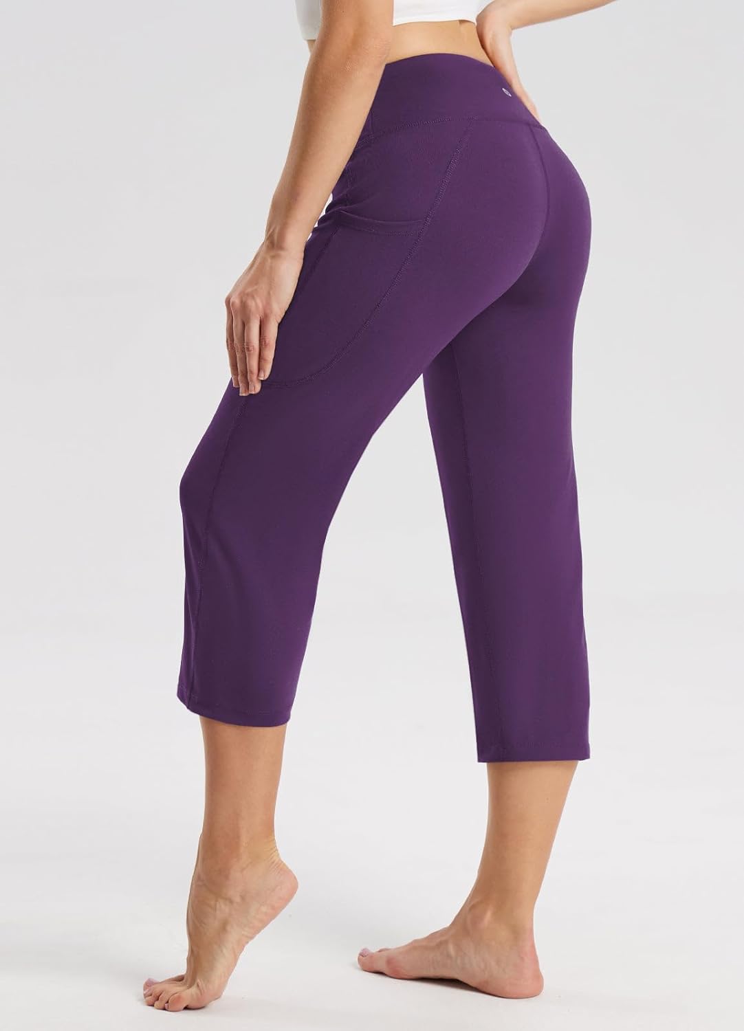 baleaf Womens Capri Pants with Pockets Yoga Capri Leggings High Waist Wide Leg Crop Exercise Workout Summer Pants