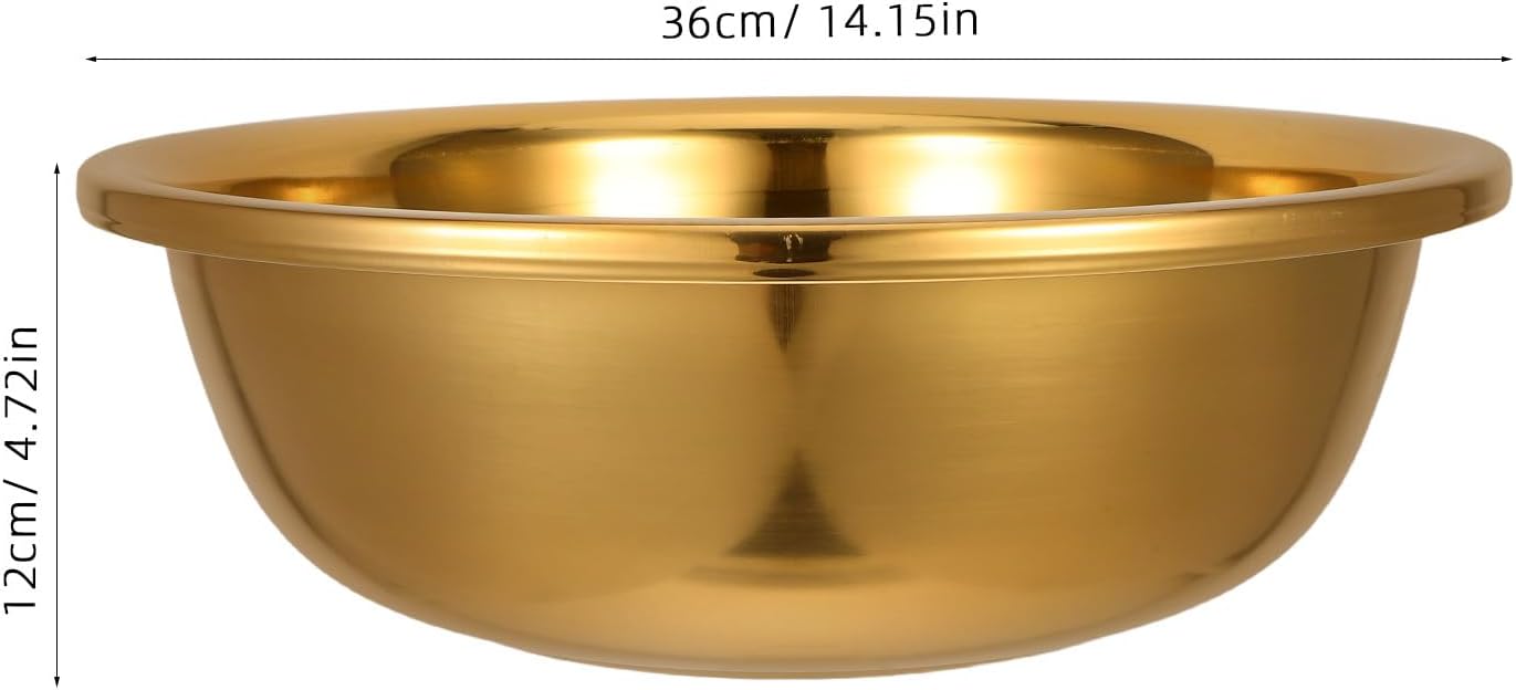 Thickened Large Stainless Steel Basin, Multi-function Kitchen and Bathroom Mixing Bowl for Washing Vegetables and Fruits, Food-grade Metal Basin with Gold Finish for Household Use