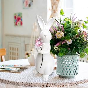 Spring Easter Decorations, 13.2" Distressed Resin Easter Bunny with Pink Flower, Easter Gifts, Farmhouse Decorative Rabbit for Tabletop Mantel, Spring Garden Yard Decor Spring Easter Decorations 132 Distressed Resin Easter Bunny with Pink Flower Easter Gifts Farmhouse Decorative Rabbit for Tabletop Mantel Spring Garden Yard Decor