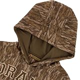 Drake Waterfowl Youths' Unisex Hunting Casual Camo Anti-Pilling Stretching Hoodie w/Kangaroo Pocket, Lined Hood, Bottomland, Small