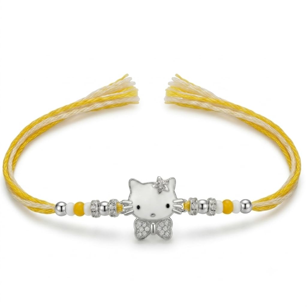 925 Sterling Silver Kids Rakhi for Brother Kitty Design-image-14