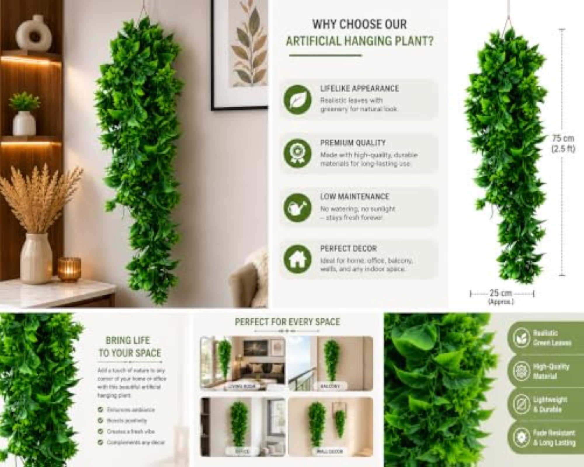 GREENORA Artificial Hanging Plant with Realistic Leaves