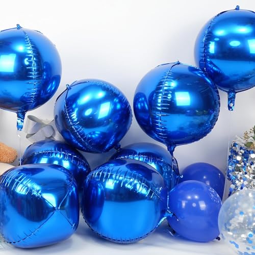 Image of 9 Pcs Royal Blue Round Foil Balloons,22 Inch Metallic Blue Round Balloons | Royal Blue Giant 4D Round Ball Balloons For Boys Men Birthday Graduation Wedding Baby Shower Party Decorations